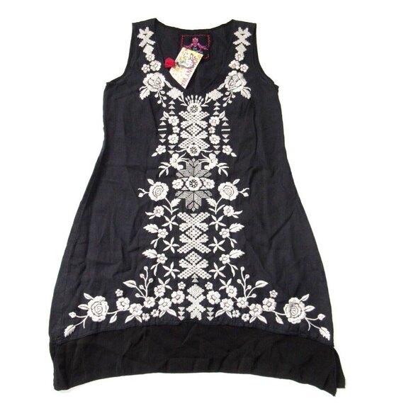 NWT JWLA Johnny Was Aoko Tunic in Black Embroidered V-neck Sleeveless Top XS - Picture 2 of 8